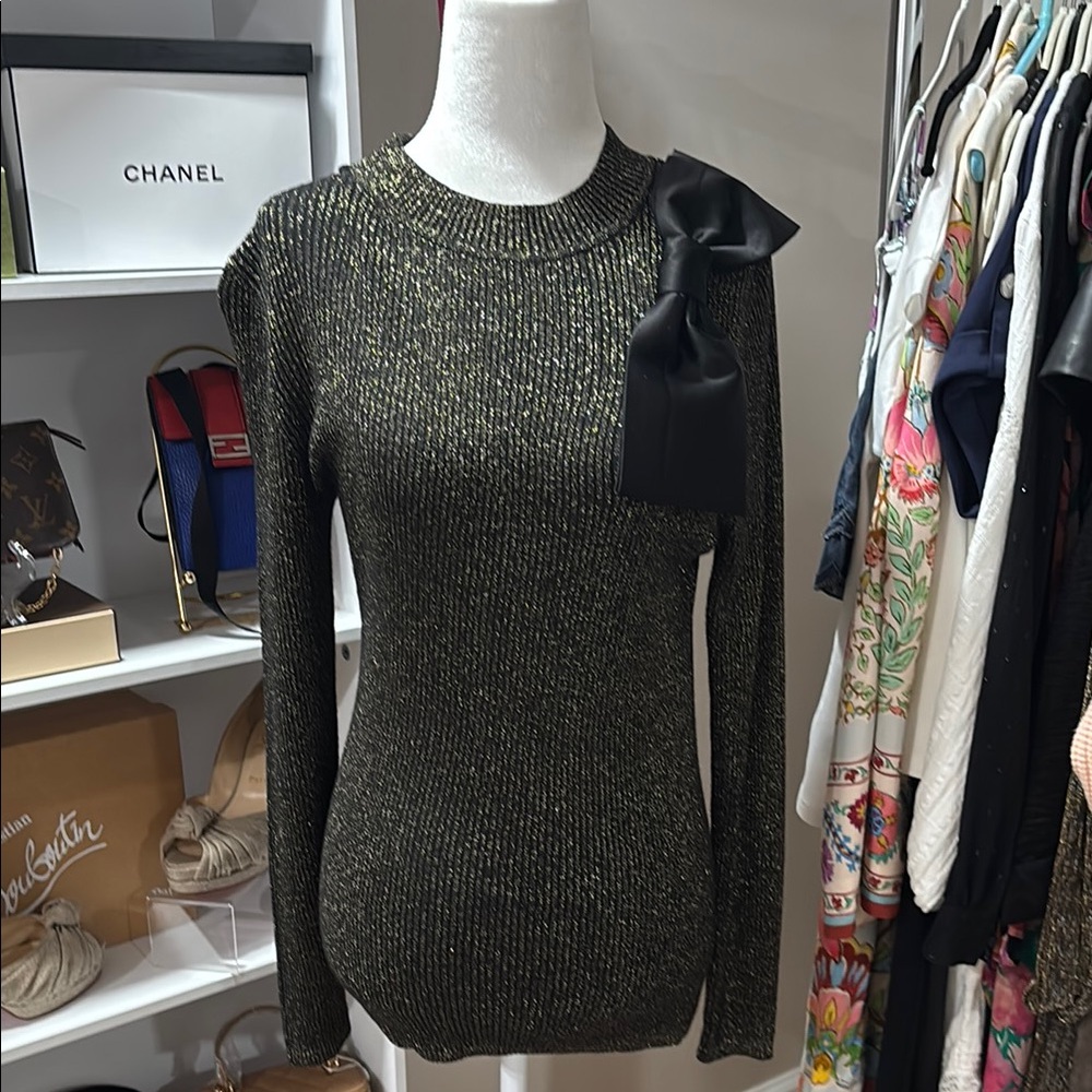 Ann Taylor Black and Gold Crew Neck Top